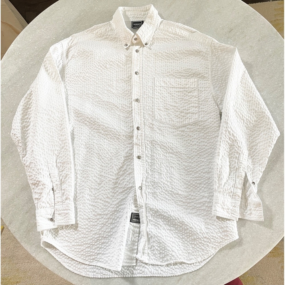 Versace Jeans Couture white puckered cotton shirt, long sleeve